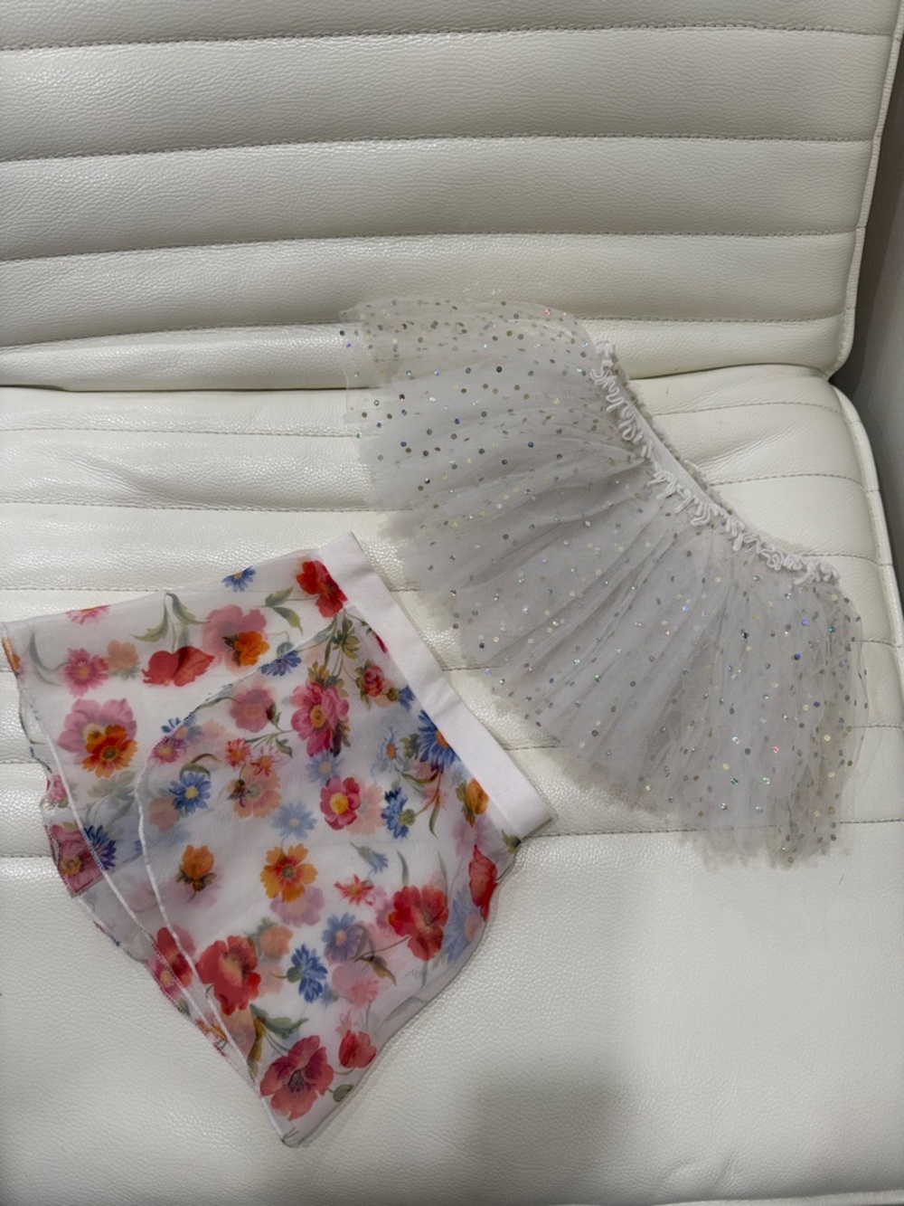 White Sheer Glitter Tulle Skirt and Floral Chiffon Dance skirt